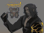Half-Body illustration of Bucky Barnes, along with chibi sketches of rest of the cast from Marvel&#39;s Thunderbolts.