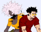 Half-Body flat shaded illustration of Shinobu Jacobs and Travis Touchdown from the No More Heroes series.