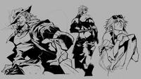 Half/Full-Body B&amp;W line art illustrations of Hol Horse, Dio Brando, and Mariah from the Jojo&#39;s Bizarre Adventure series.